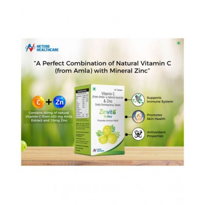 Zinvita 40mg of Vitamin C extracted from 400mg Amla, 10mg of Zinc as per ICMR guidelines 30 gm Natural Multivitamins Tablets