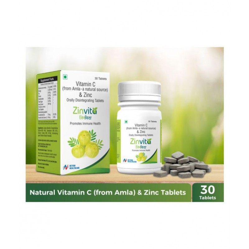 Zinvita 40mg of Vitamin C extracted from 400mg Amla, 10mg of Zinc as per ICMR guidelines 30 gm Natural Multivitamins Tablets