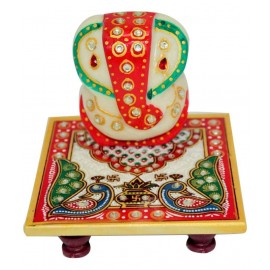 Zudhaa Marble Ganesha with Peacock Chowki