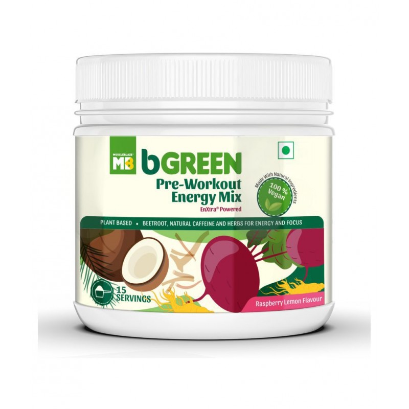 bGREEN by HealthKart Pre Workout Energy Mix, Pre Workout Supplement (Raspberry Lemon, 250 g)