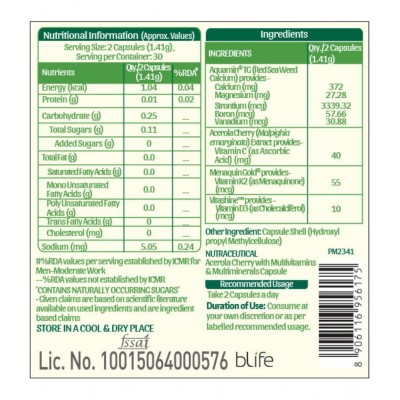 bGREEN by MuscleBlaze Plant Based All Natural Calcium Supplements,60 Nos 1 gm Unflavoured Multivitamins Capsule