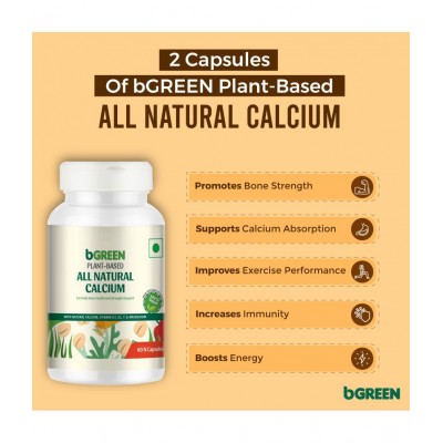 bGREEN by MuscleBlaze Plant Based All Natural Calcium Supplements,60 Nos 1 gm Unflavoured Multivitamins Capsule