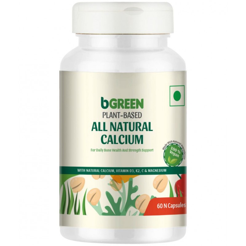 bGREEN by MuscleBlaze Plant Based All Natural Calcium Supplements,60 Nos 1 gm Unflavoured Multivitamins Capsule
