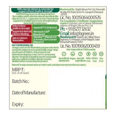 bGREEN by MuscleBlaze Plant Based All Natural Calcium Supplements,60 Nos 1 gm Unflavoured Multivitamins Capsule