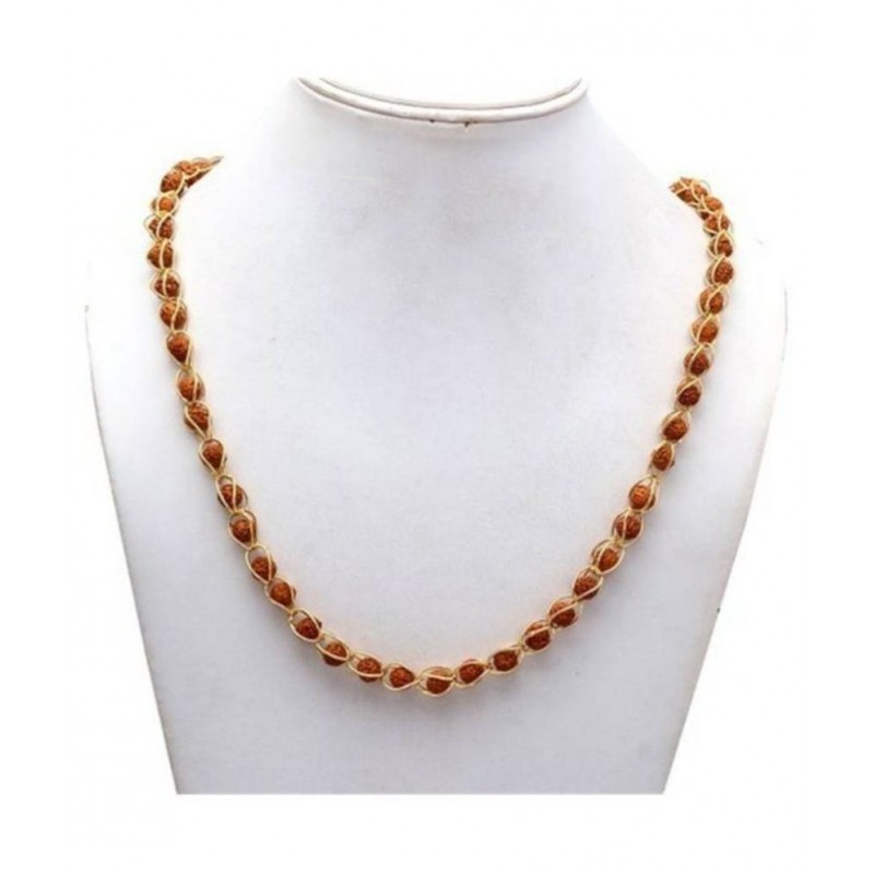 bhaune collections Original Rudraksha Mala With Gold Plated Wire In 7 MM Beads