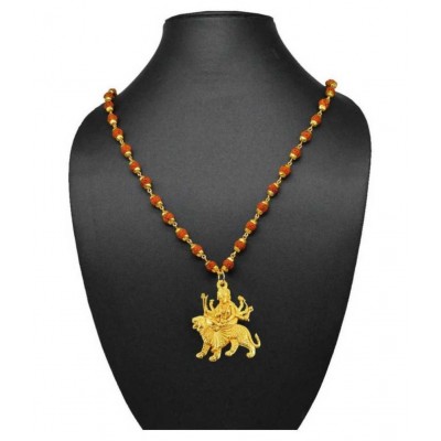 db enbloc Religious Jewelry Loard Jai Durga Maa Sheravali Locket With Puchmukhi Rudraksha Mala Gold-plated Plated Brass, Wood Chain