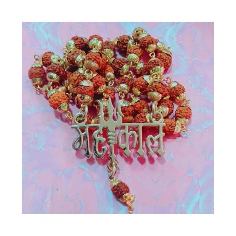 db enbloc Religious Jewelry Loard Shiv Mahakal Locket With Puchmukhi Rudraksha Mala Gold-plated Plated Brass, Wood Chain