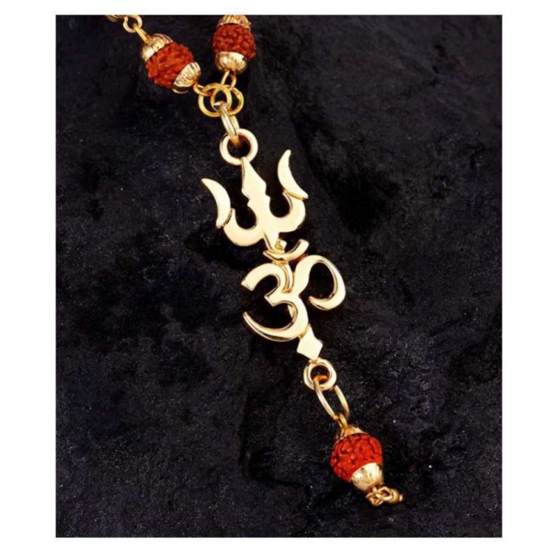 db enbloc Religious Jewelry Lord Shiv Trishul Om With Puchmukhi Rudraksha Mala Gold-plated Plated Wood Chain Gold-plated Brass, Wood db enbloc Religious Jewelry Lord Shiv Trishul Om With Puchmukhi Rudraksha Mala Gold-plated Plated Wood Chain Gold-plated Brass, Wood