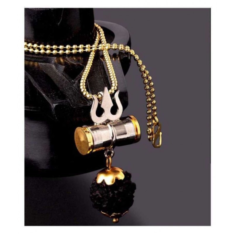 db enbloc Shiv Shakti Trishul Damru Locket With Chain for Unisex Brass
