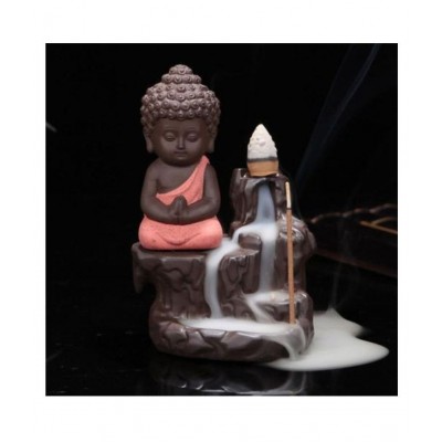 devnidhi Monk Buddha Smoke Backflow Resin Buddha Idol 11 x 7 cms Pack of 1