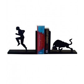 eCraftIndia Black Wood Bull And Men Wooden Book End