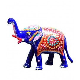 eCraftIndia Blue And Red Metal Delightful Elephant Statue