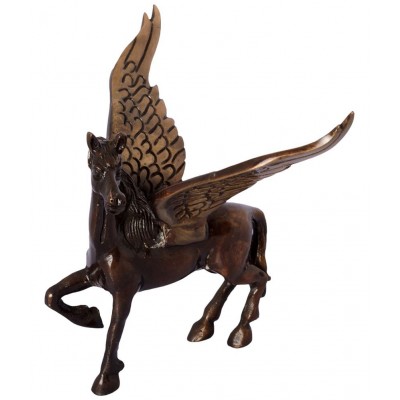 eCraftIndia Brown & Black Brass Antique Flying Angel Horse Showpiece