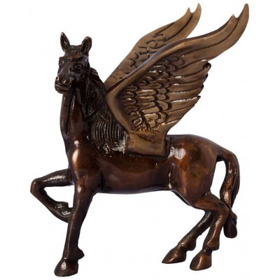 eCraftIndia Brown & Black Brass Antique Flying Angel Horse Showpiece
