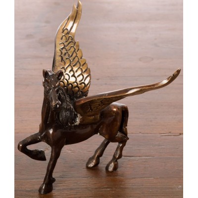 eCraftIndia Brown & Black Brass Antique Flying Angel Horse Showpiece