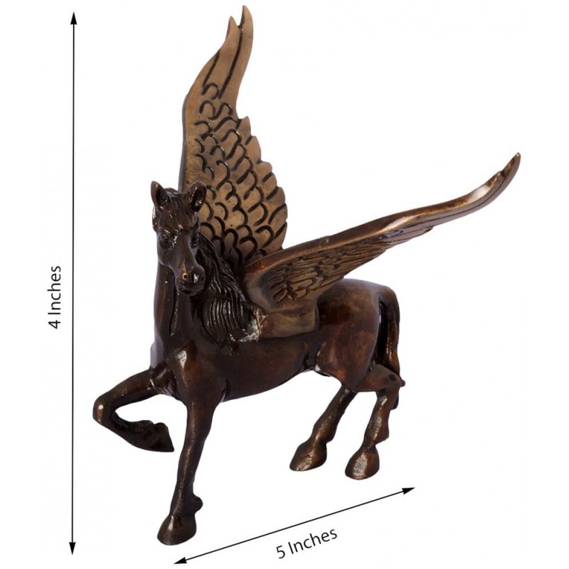 eCraftIndia Brown & Black Brass Antique Flying Angel Horse Showpiece