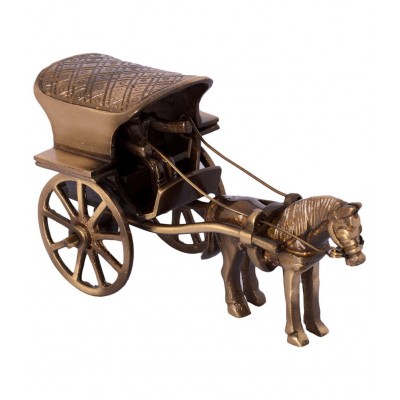 eCraftIndia Brown & Golden Brass Antique Horse Carriage Showpiece