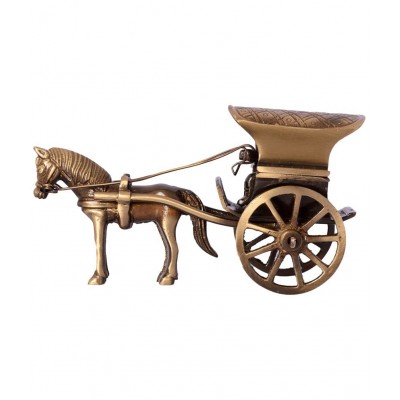 eCraftIndia Brown & Golden Brass Antique Horse Carriage Showpiece