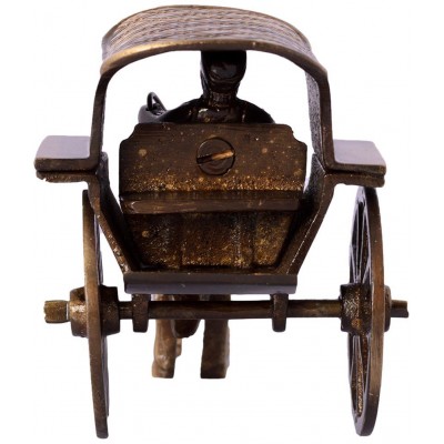 eCraftIndia Brown & Golden Brass Antique Horse Carriage Showpiece