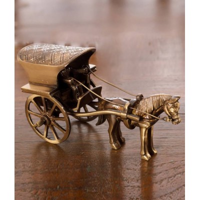eCraftIndia Brown & Golden Brass Antique Horse Carriage Showpiece