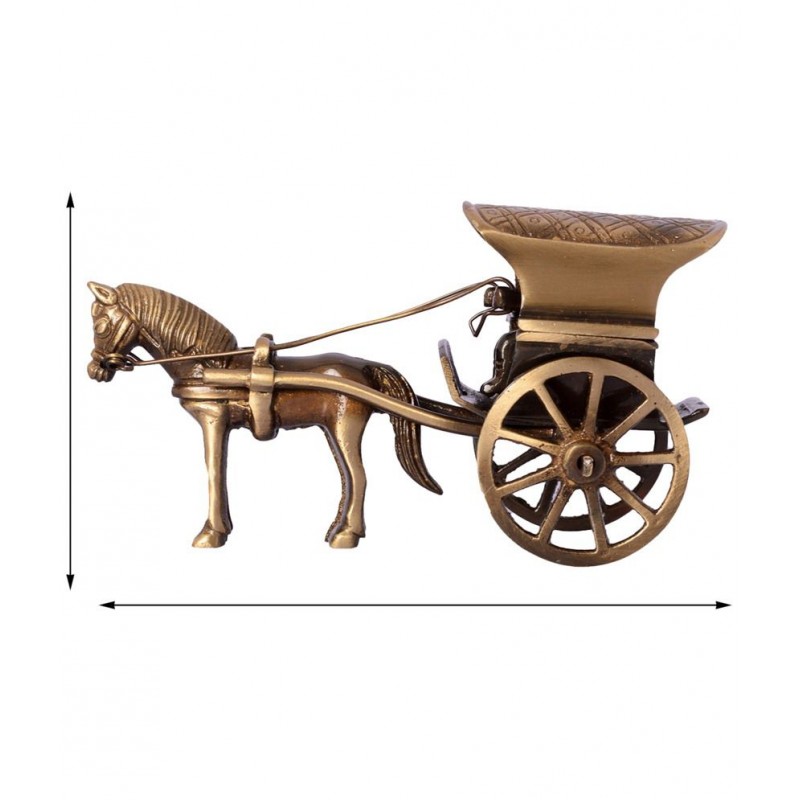 eCraftIndia Brown & Golden Brass Antique Horse Carriage Showpiece