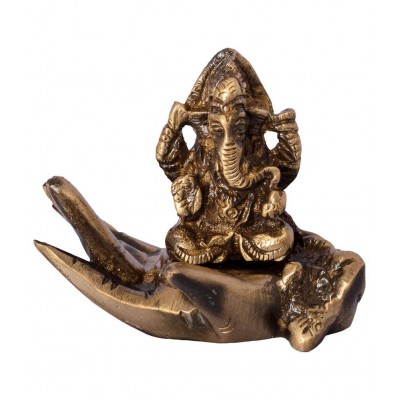eCraftIndia Brown & Golden Brass Lord Ganesha on Palm Figurine