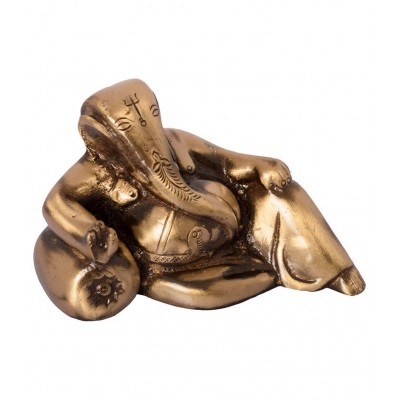 eCraftIndia Brown & Golden Brass Lord Ganesha with Masand Figurine