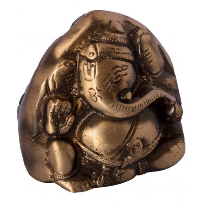 eCraftIndia Brown & Golden Brass Two Faced Lord Ganesha Figurine