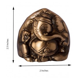 eCraftIndia Brown & Golden Brass Two Faced Lord Ganesha Figurine