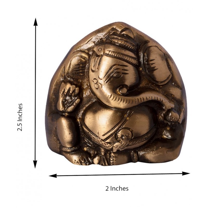 eCraftIndia Brown & Golden Brass Two Faced Lord Ganesha Figurine