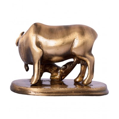 eCraftIndia Brown Brass Kamdhenu Cow & Calf Showpiece