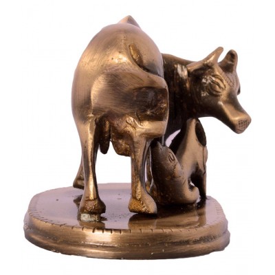 eCraftIndia Brown Brass Kamdhenu Cow & Calf Showpiece