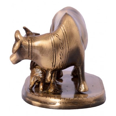 eCraftIndia Brown Brass Kamdhenu Cow & Calf Showpiece