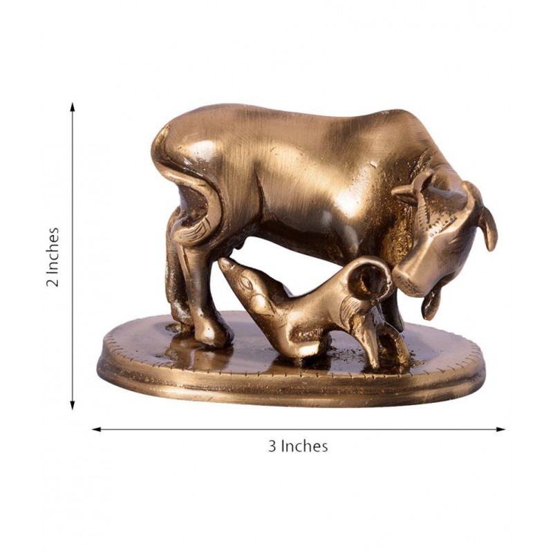 eCraftIndia Brown Brass Kamdhenu Cow & Calf Showpiece