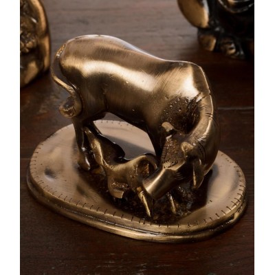 eCraftIndia Brown Brass Kamdhenu Cow & Calf Showpiece