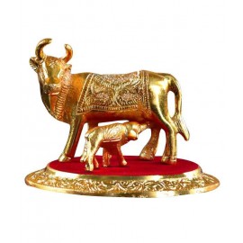 eCraftIndia Gold And Red Metal Cow With Calf Statue