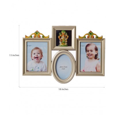 eCraftIndia Golden & Green Lord Ganesha Family Collage 3 Slot Photo Frame