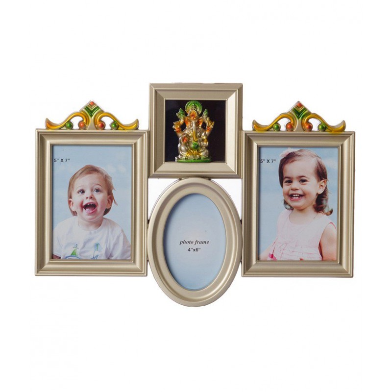 eCraftIndia Golden & Green Lord Ganesha Family Collage 3 Slot Photo Frame