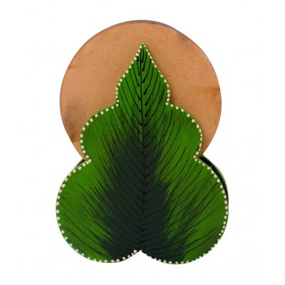 eCraftIndia Green & Brown Floral Design Wooden Tea Coaster (Set of 6)