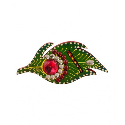 eCraftIndia Green & Red Leaf Design Wooden Chopra