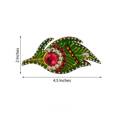 eCraftIndia Green & Red Leaf Design Wooden Chopra