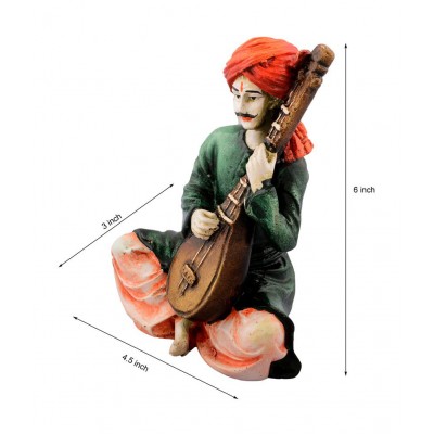 eCraftIndia Green Rajasthani Playing Sitar Musical Instrument