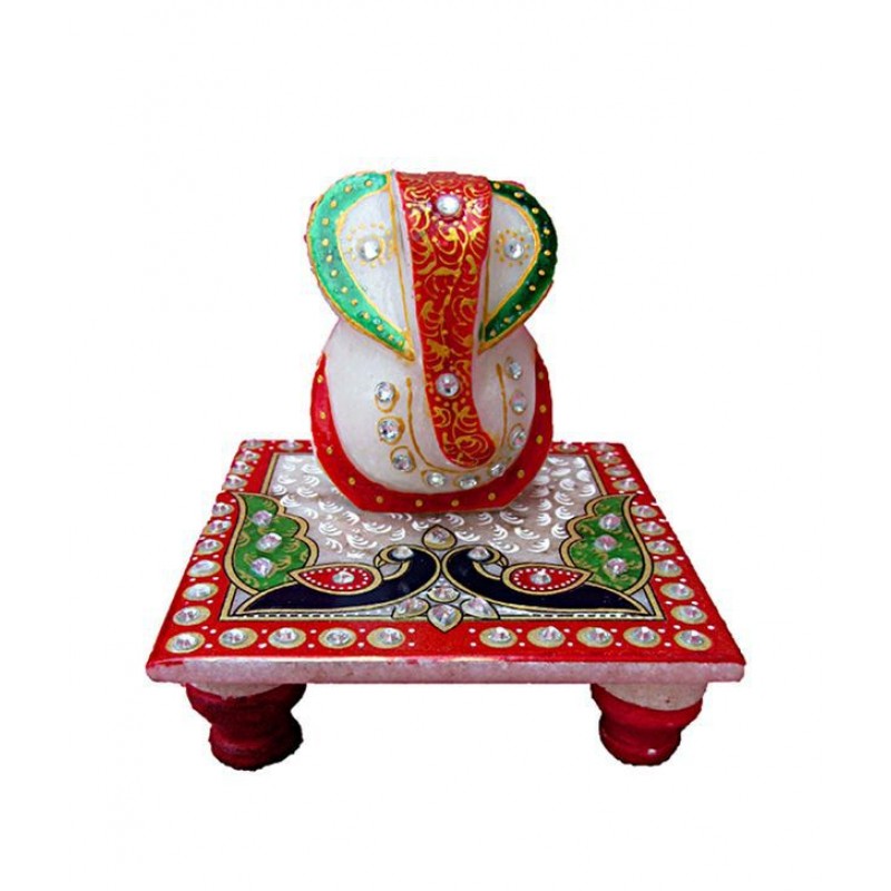 eCraftIndia Lord Ganesha On Chowki With Peacock Design