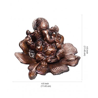 eCraftIndia Metal Lord Ganesha on Flower - Brown