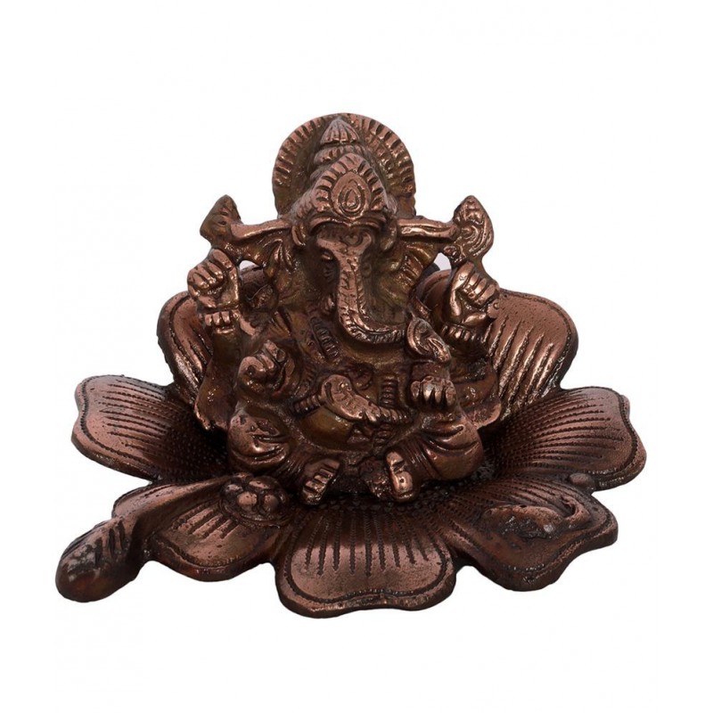 eCraftIndia Metal Lord Ganesha on Flower - Brown