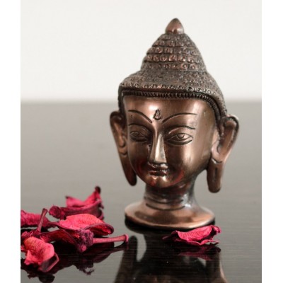 eCraftIndia Metal Meditating Buddha Head - Brown
