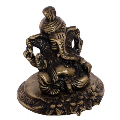 eCraftIndia Metal Pagdi Lord Ganesha on Flower