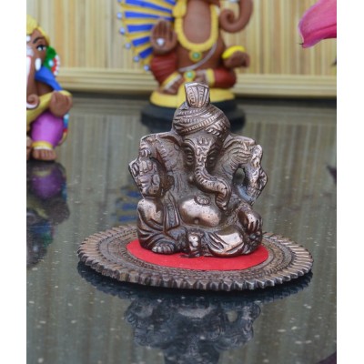 eCraftIndia Metal Pagdi Lord Ganesha on Round Base - Brown