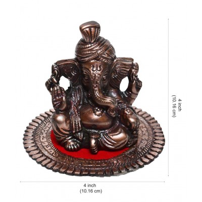 eCraftIndia Metal Pagdi Lord Ganesha on Round Base - Brown