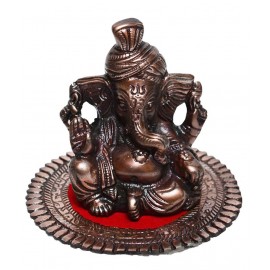 eCraftIndia Metal Pagdi Lord Ganesha on Round Base - Brown